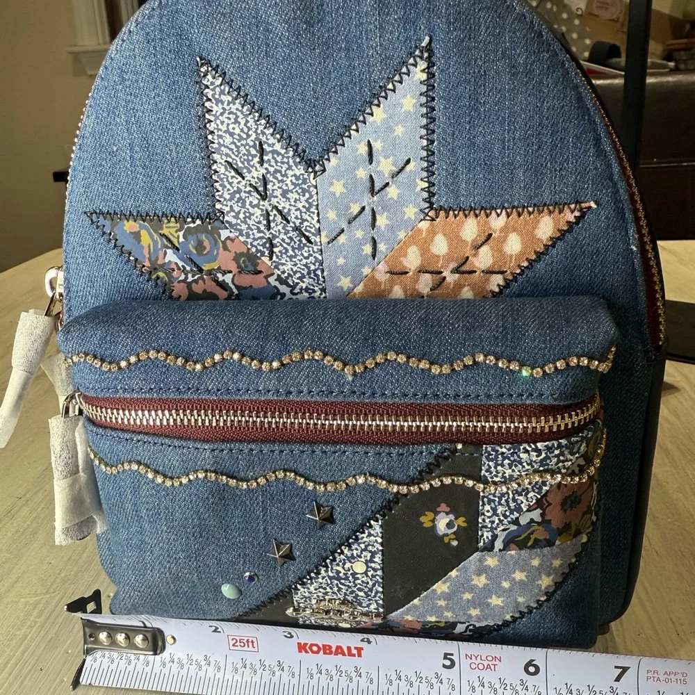 Coach Mini Charlie Denim Star Patchwork Backpack